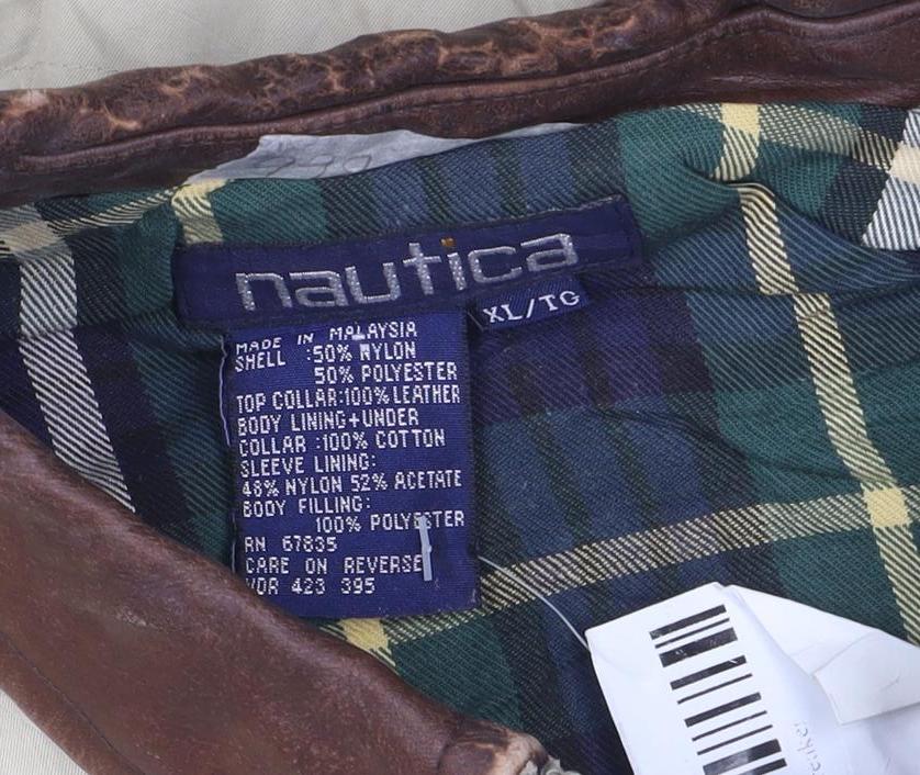 Nautica Men's Beige XL Bomber Jacket with Leather Collar
