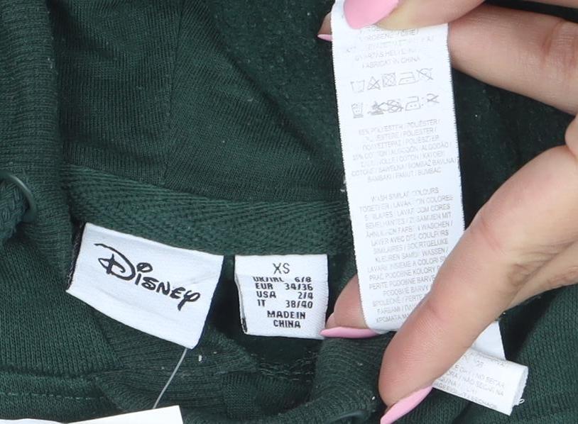 Disney Women's Green Pullover Hoodie XS Relaxed Fit Cotton Blend