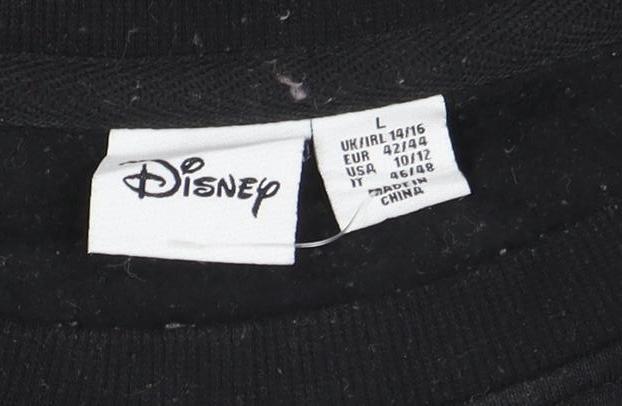 Disney Womens Black L Sweatshirt Walt Disney Logo Print Crew Neck