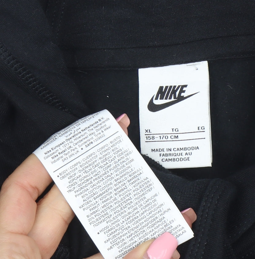 Nike Boys Black XL Pullover Hoodie Sweatshirt 158-170cm Cotton Blend