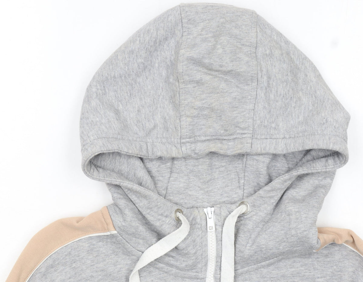 Adidas Womens Grey Hoodie UK 8 Beige Stripe 1/4 Zip Pullover