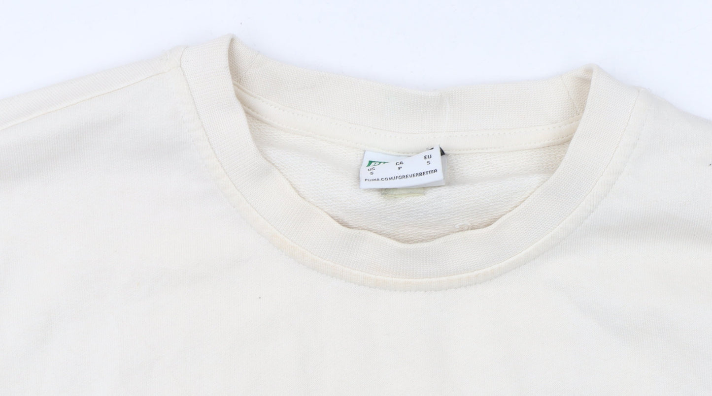 Puma Women Beige Small Pullover Sweatshirt Crew Neck Long Sleeve