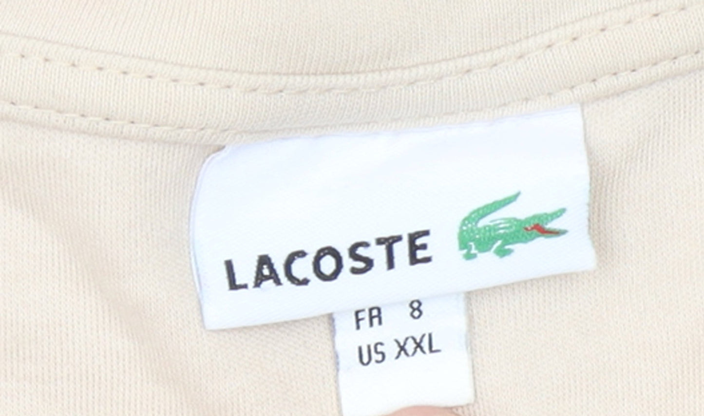 Lacoste Women Beige V-Neck Cotton T-Shirt Size 18