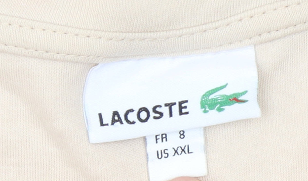 Lacoste Women Beige V-Neck Cotton T-Shirt Size 18