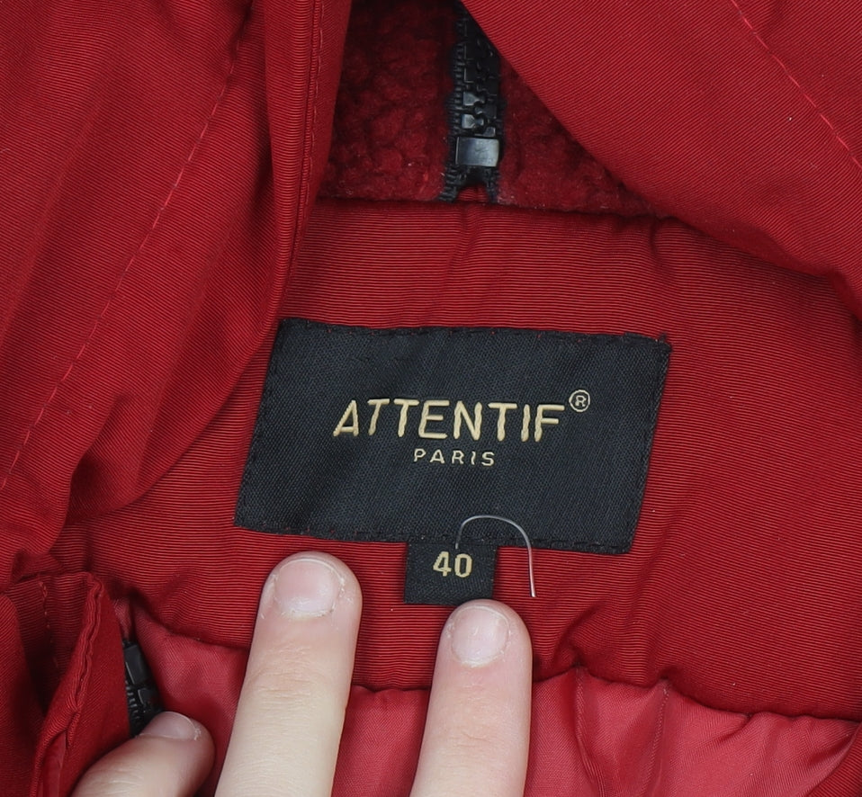 Attentif Women Red Hooded Puffer Jacket Size 12 Lined Winter Coat
