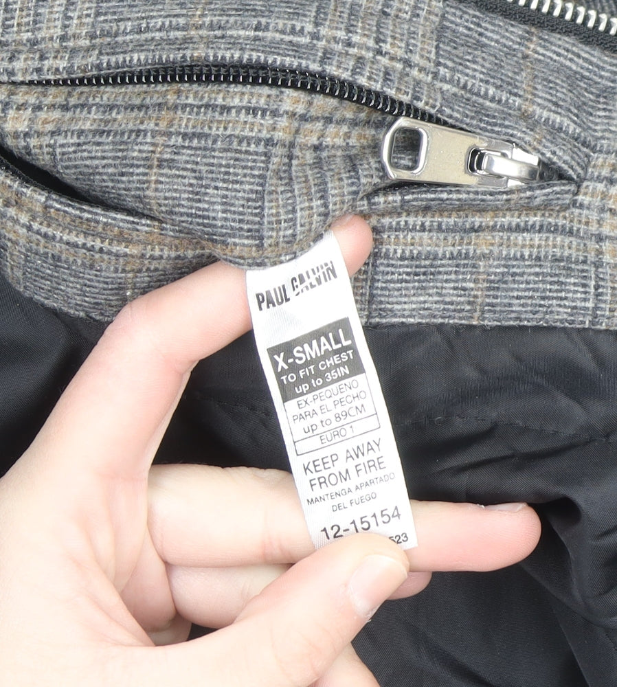 Paul Calvin Men's Grey Checked Wool Blend Bomber Jacket XS