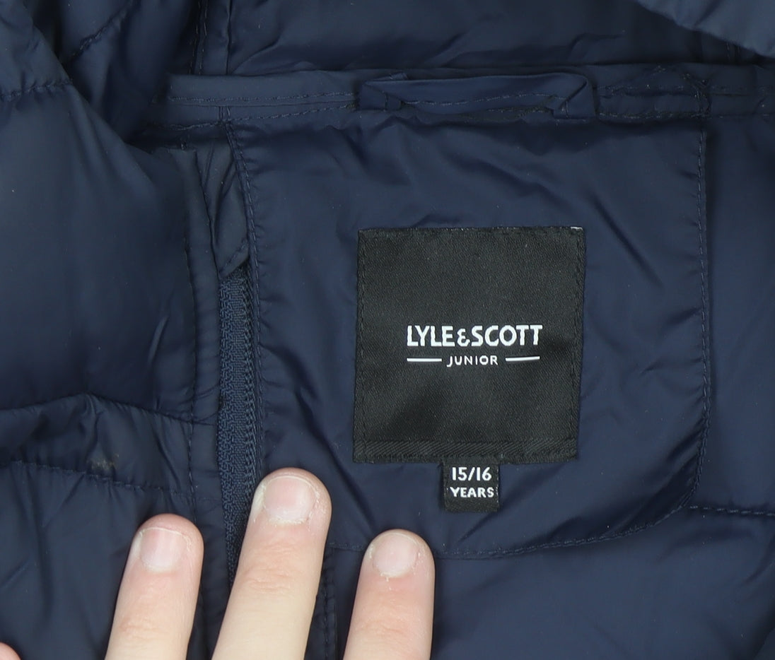 Lyle & Scott Boys Blue Hooded Puffer Jacket 15-16 Years Full Zip Lightweight