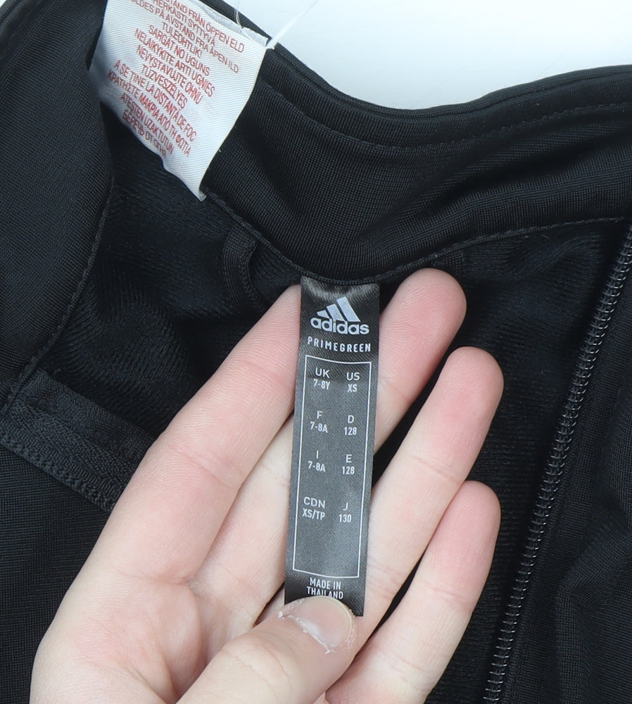 Adidas Boys Black 7-8 Years Track Jacket Full Zip Lightweight Activewear