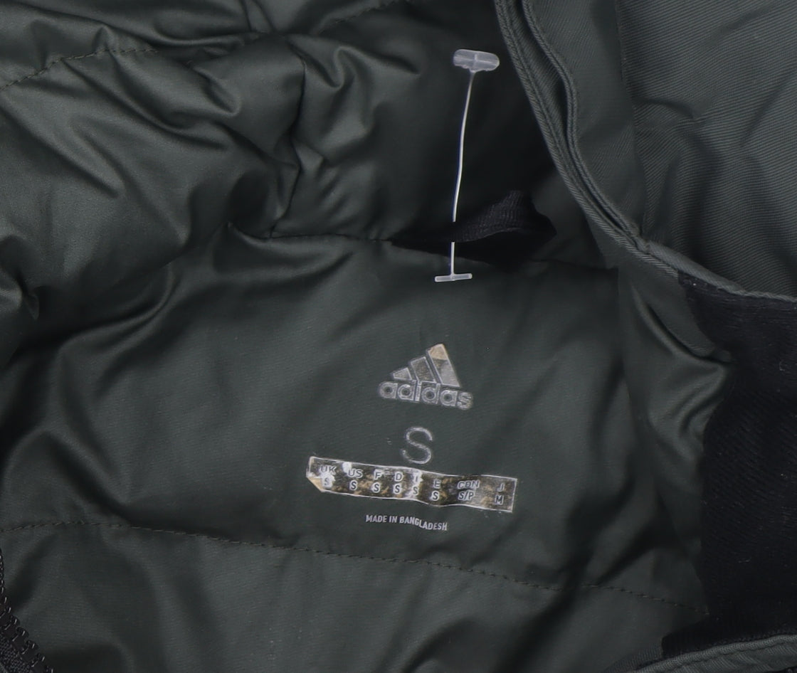 adidas Men’s Green Hooded Puffer Jacket S Windproof Full Zip