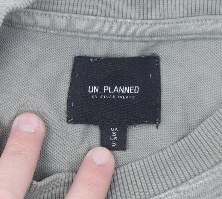 River Island Un_Planned Mens Khaki Crew Neck Graphic T-Shirt Size S