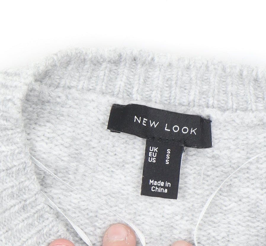 New Look Women's Grey Knit Crew Neck Pullover Jumper Size S
