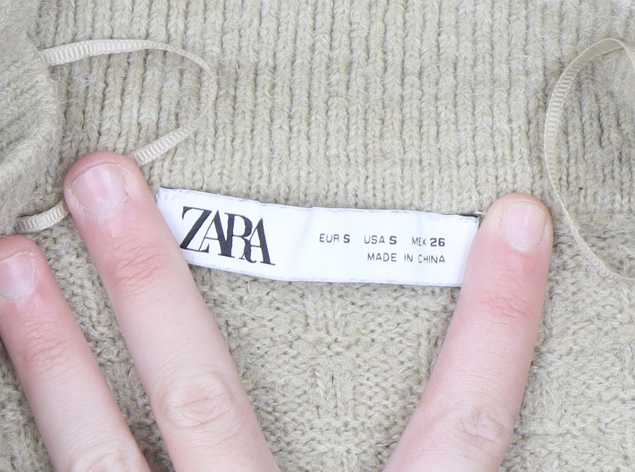 Zara Women Beige Collared Knit Pullover Jumper Size S