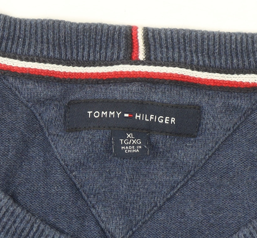Tommy Hilfiger Men Blue XL Cotton Crew Neck Pullover Jumper