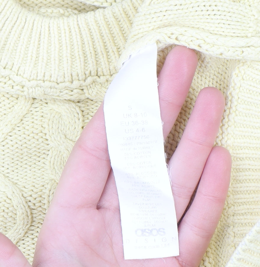 ASOS DESIGN Women's Beige Cable-Knit Mock Neck Jumper Size S