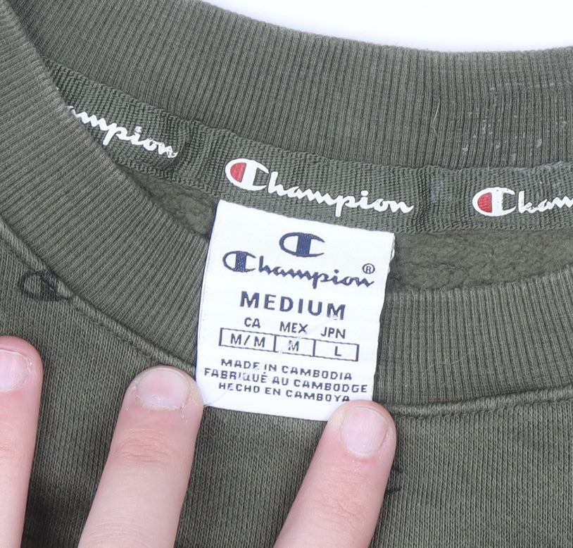 Champion Men's Green Pullover Sweatshirt Medium Logo Fleece Crew Neck