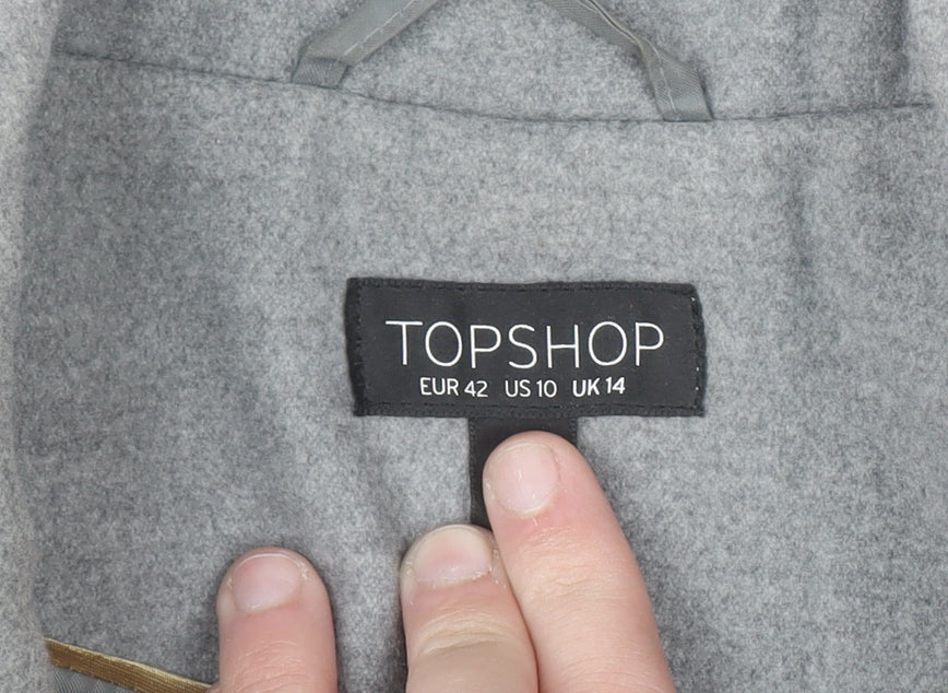 Topshop Women's Grey Mid-Length Overcoat Size 14 Polyester Blend