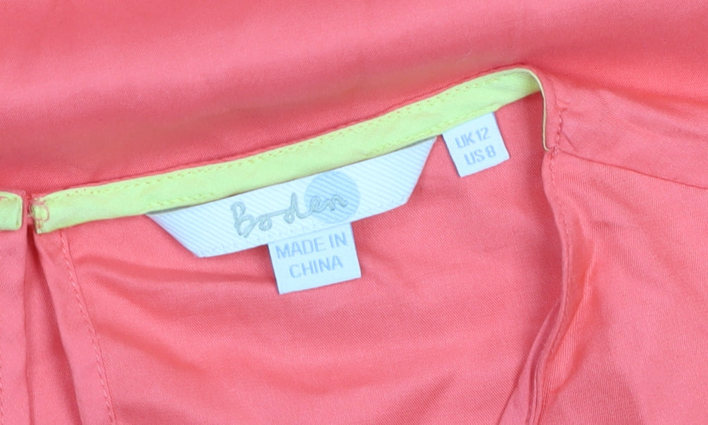 Boden Women's Orange Silk Blend Pleated Short Sleeve Blouse UK 12