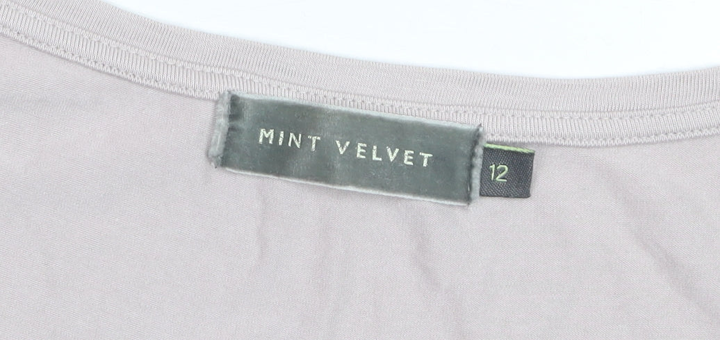 Mint Velvet Women Beige Silk Jersey Blouse Size 12 Relaxed Fit