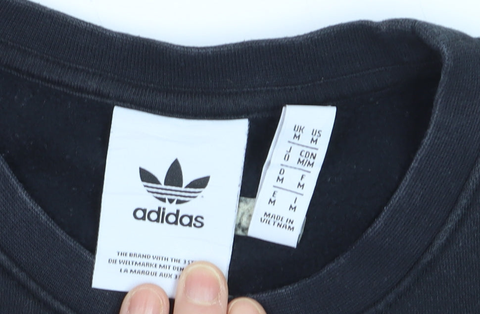Adidas Men's Black Grey Logo Pullover Sweatshirt Size M