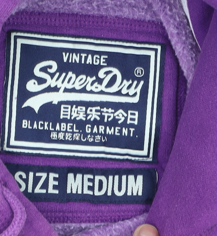 Superdry Men's Purple Pullover Hoodie Medium Graphic Logo Fleece