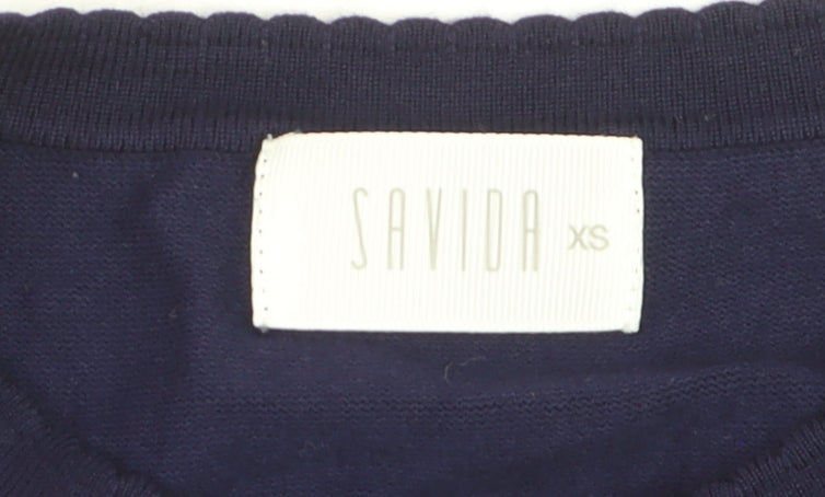 Savida Women's Blue Cotton Crew Neck Button Cardigan XS