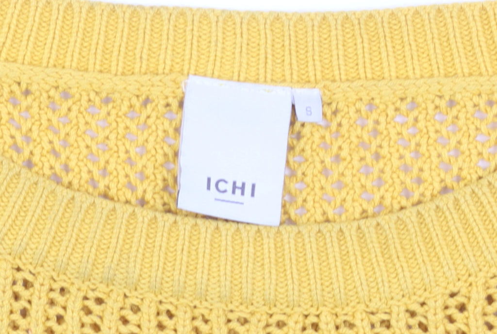ICHI Women Yellow Open Knit Cotton Blend Jumper Size S