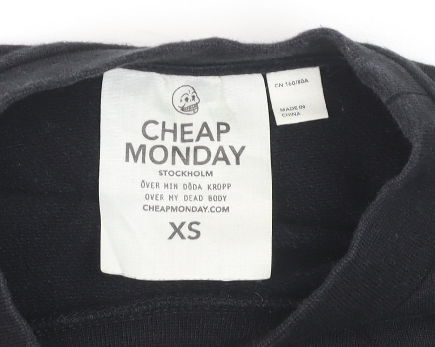 Cheap Monday Womens Black XS Pullover Sweatshirt with Lip Print