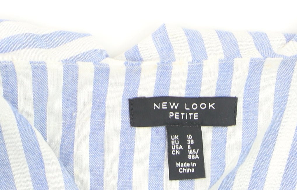 New Look Petite Blue Stripe Off Shoulder Ruffle Blouse Size 10
