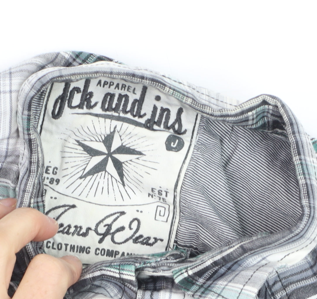 Jack & Jones Men's Green Checked Cotton Long Sleeve Casual Shirt L