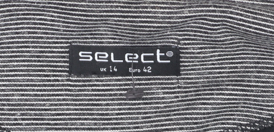 Select Women Grey Striped Blazer UK 14 Long Sleeve Classic Style