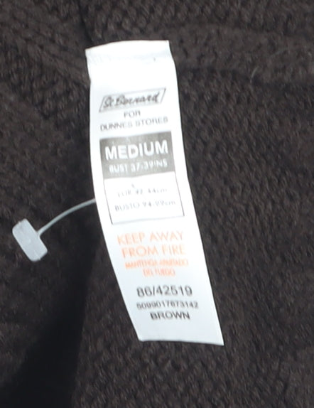 St. Bernard Women Brown Wool Cable Knit Full Zip Jumper M