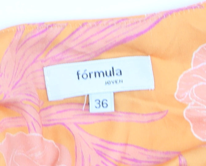 Fórmula Joven Women's Orange Floral Midi Wrap Dress Size 8