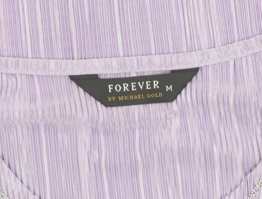 Forever by Michael Gold Women's Purple Beaded Short Sleeve Blouse M