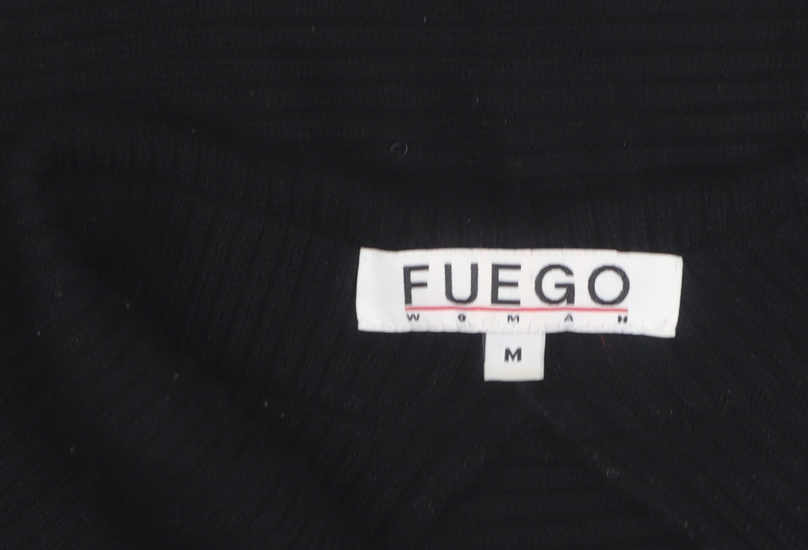 Fuego Women Black Studded Open Cardigan Medium Wool Blend