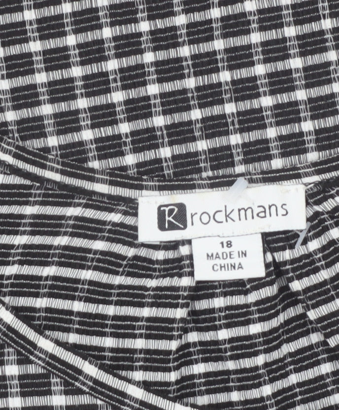 Rockmans Women Black Check Ruffle Long Sleeve Tunic Blouse Size 18
