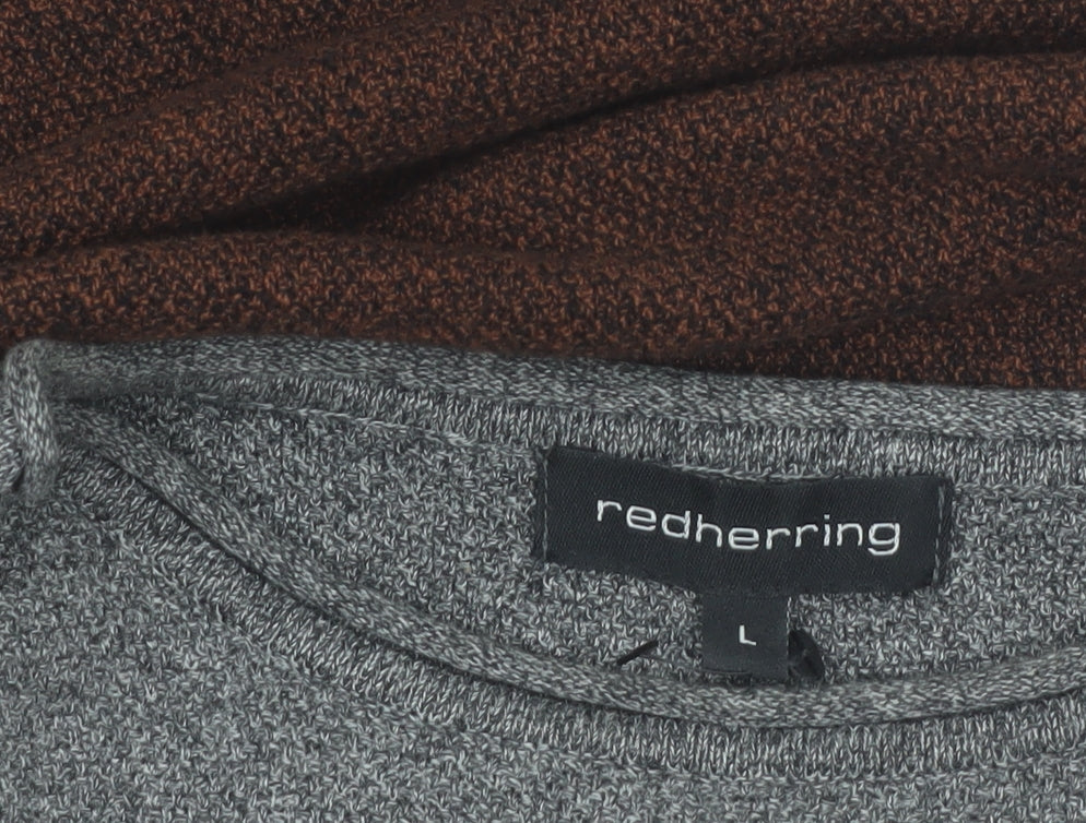 Red Herring Men’s Grey Brown Cotton Crew Neck Jumper Size L
