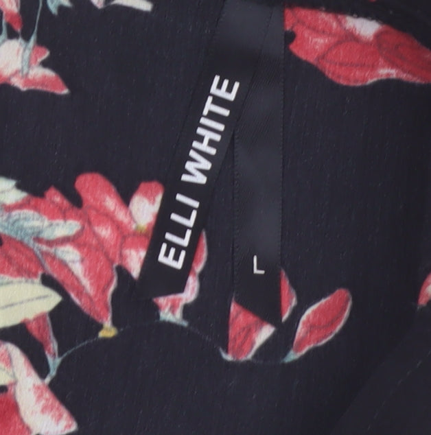 ELLI WHITE Women's Black Floral Midi Wrap Dress Size L