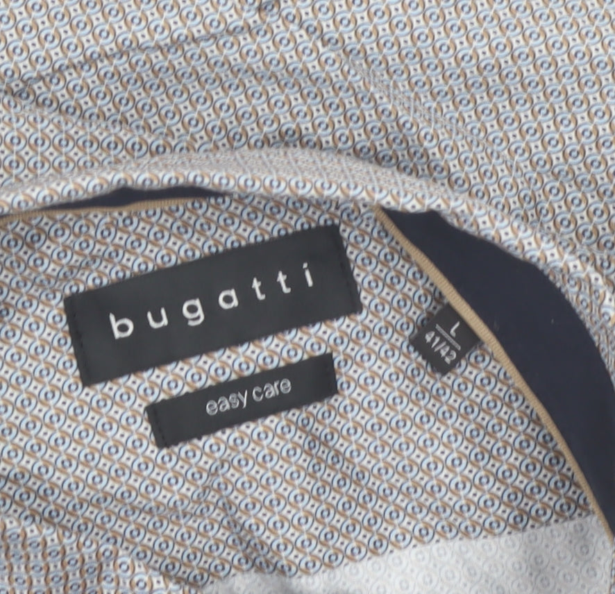 Bugatti Men's Grey Geometric Long Sleeve Button-Up Shirt Size L