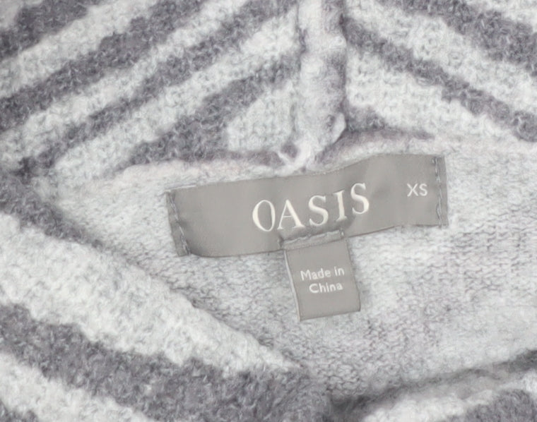 Oasis Women’s Grey Zebra Roll Neck Jumper XS Knit Pullover