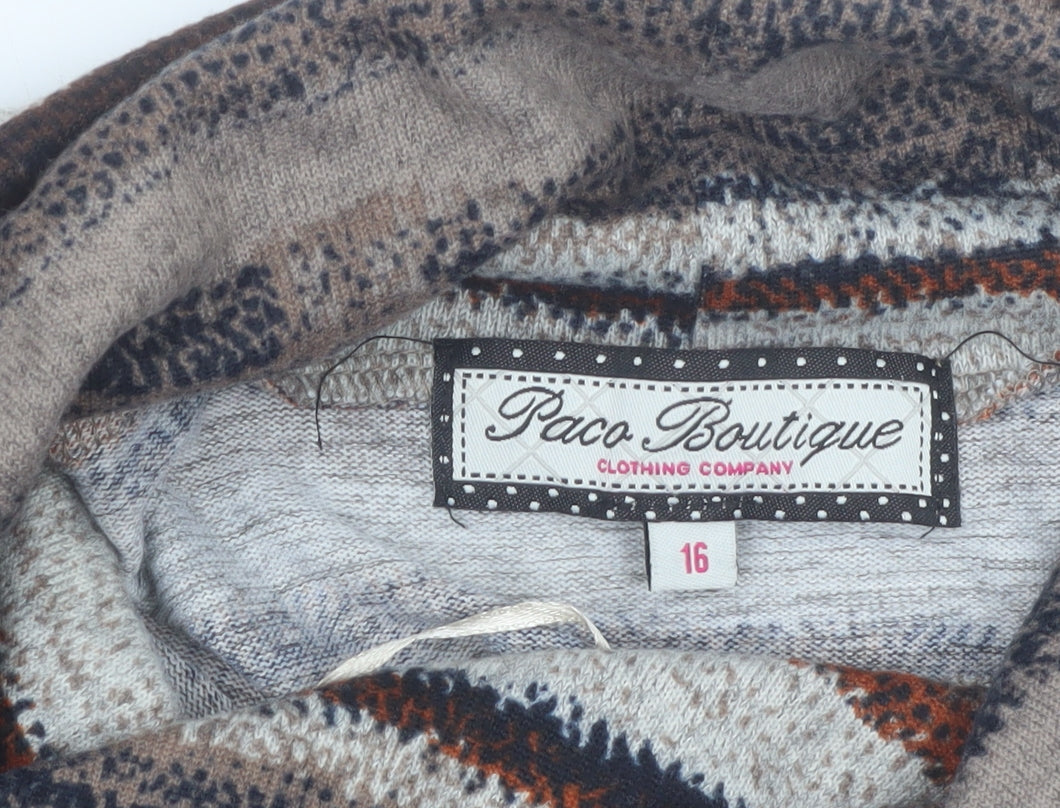 Paco Boutique Women Brown Striped Roll Neck Knit Shift Dress Size 16