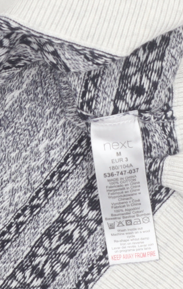 Next Men's Grey Fair Isle Cotton Crew Neck Jumper Size M