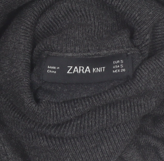 Zara Women Grey Roll Neck Knit Jumper Size S Slim Fit