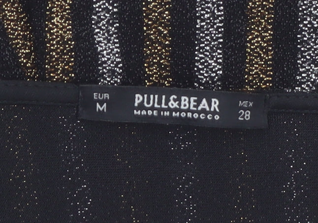 Pull & Bear Women Black Gold Striped Playsuit Size 12 Metallic Short Sleeve