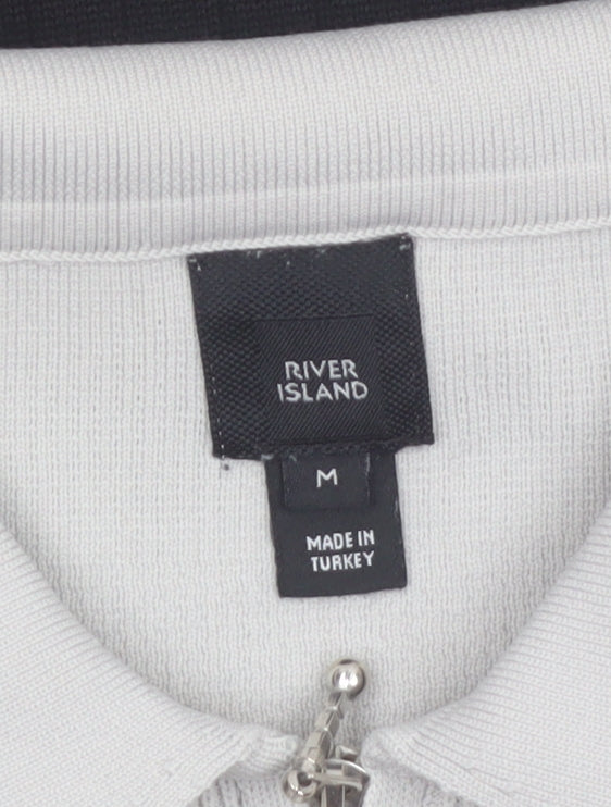 River Island Mens Black & Grey 1/4 Zip Collared Jumper Size M