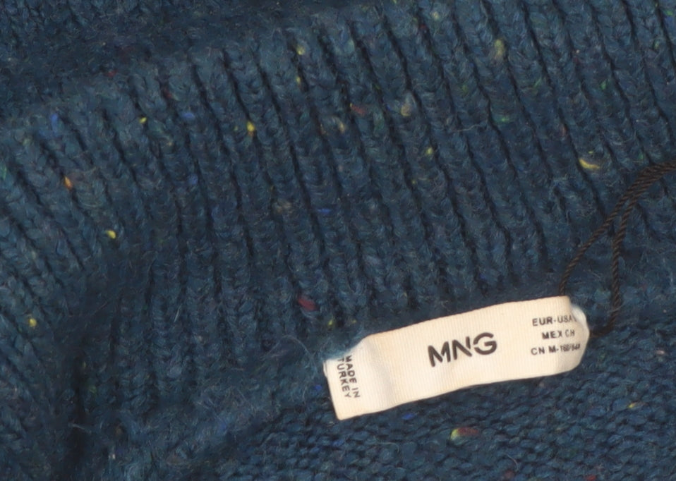MNG Women’s Blue Cable-Knit Roll Neck Jumper Size 12