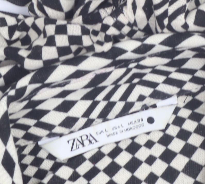 Zara Womens Black Geometric Button-Up Long Sleeve Shirt Size 14