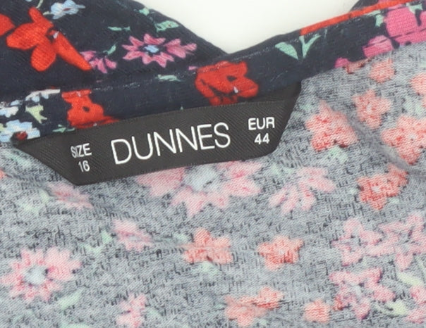 Dunnes Women's Multicoloured Floral V-Neck Puff Sleeve Blouse Size 16
