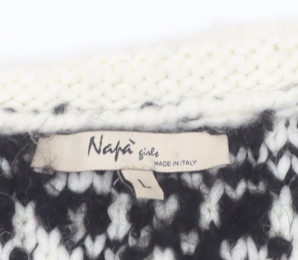 Napa Girl Womens Black Chunky Knit Wool Blend Cardigan Size L