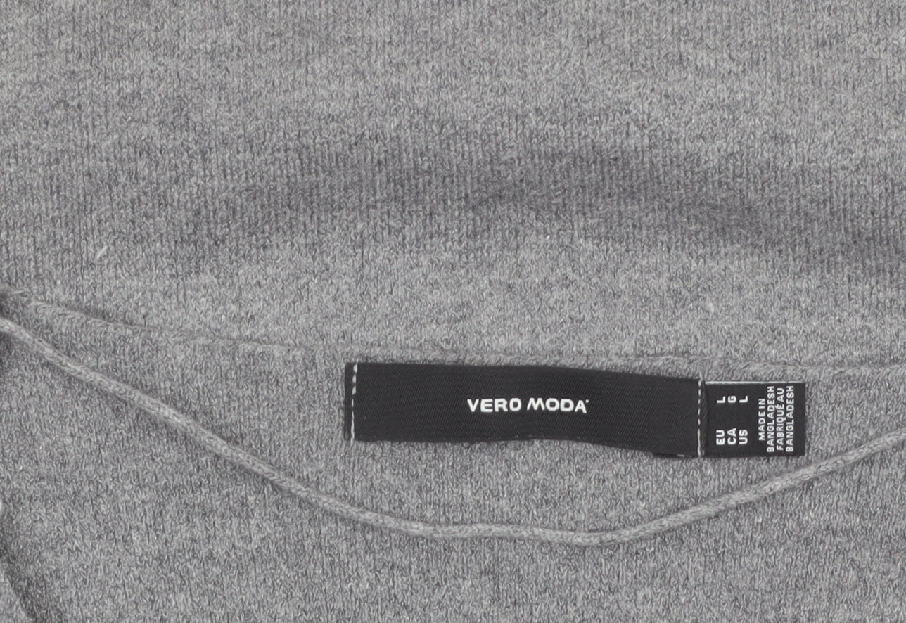 Vero Moda Women Grey Long Sleeve V-Neck Knit Cardigan L