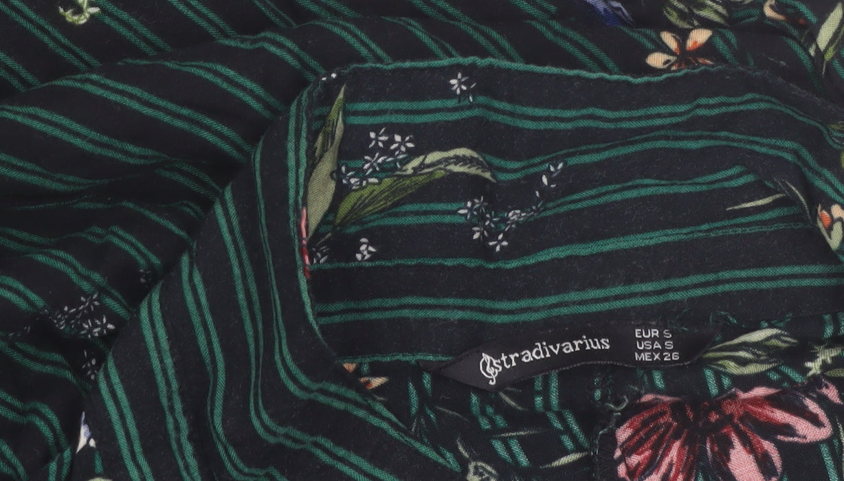 Stradivarius Women Green Floral Stripe Shirt Dress Size 8